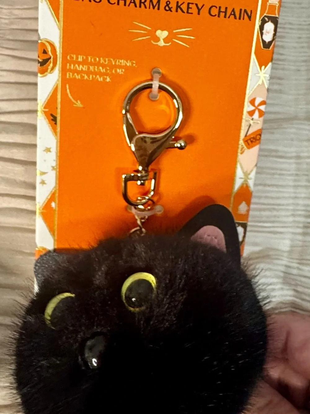 Piper Black Pom Pom Kitty Bag Charm Keychain and Matching Hair Clip